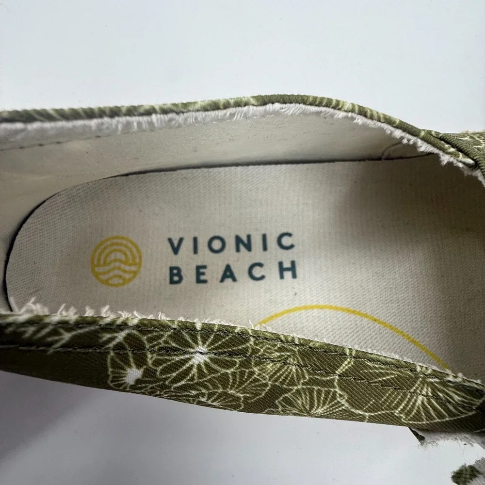 Vionic Beach Laguna Espadrille Flats Womens US 8 Green Botanical Print Slip On